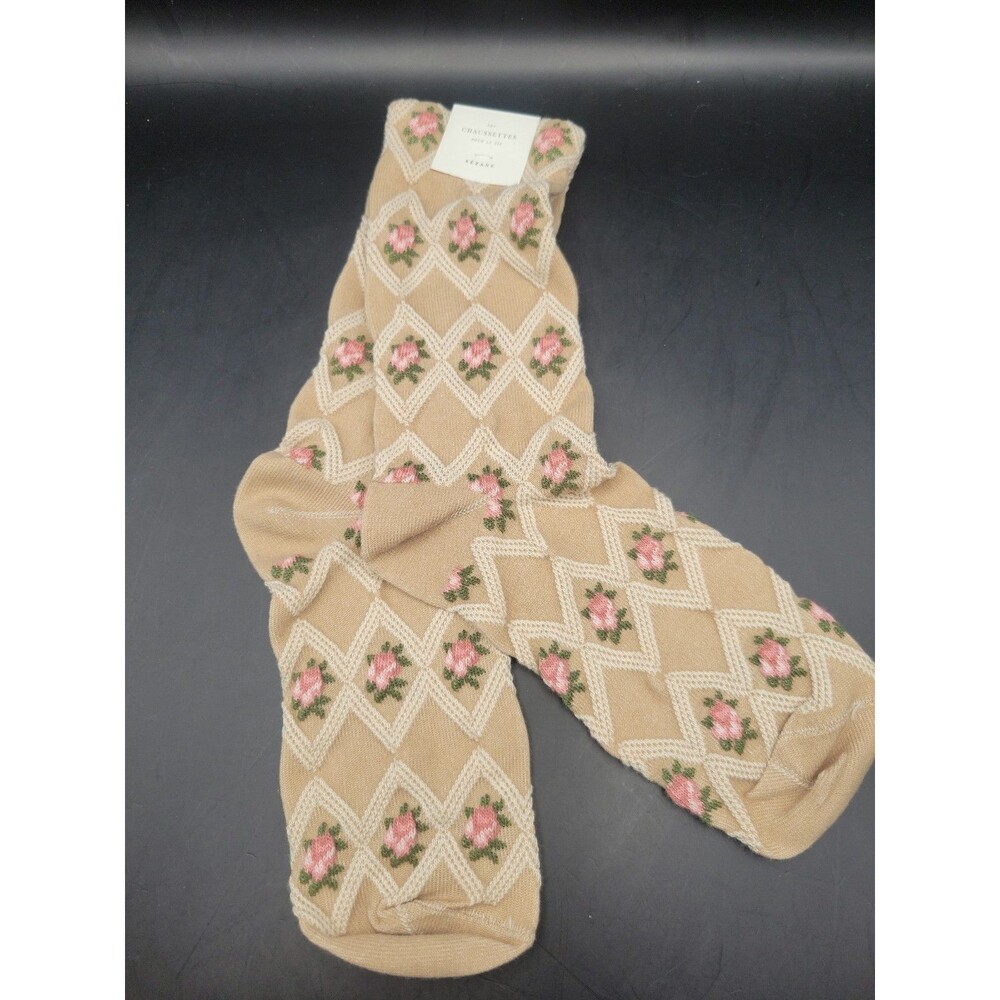 Sézane Julia Socks Vintage Rose Blush/ Beige Cotton Blend One Size France
